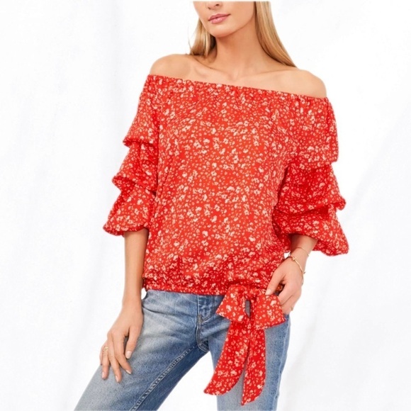 Vince Camuto Floral Off Shoulder Tiered Sleeve Top NWT - Picture 1 of 1